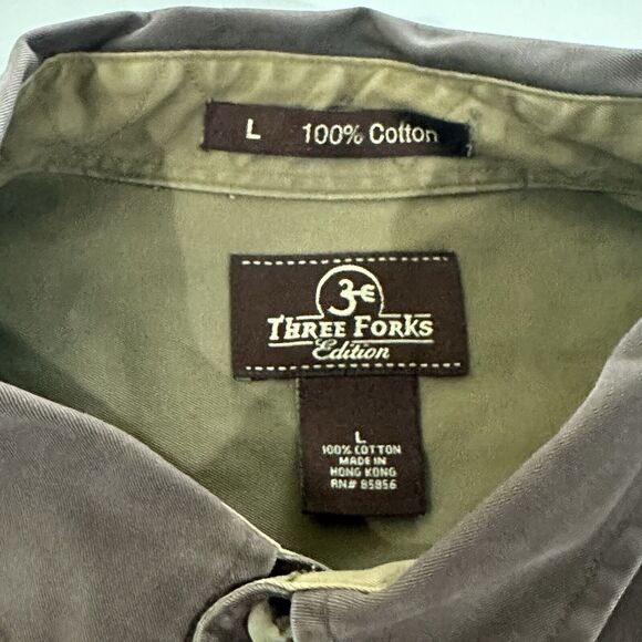 Three Forks Edition Brown L Long Sleeve Cotton Button Down fading - Picture 3 of 10